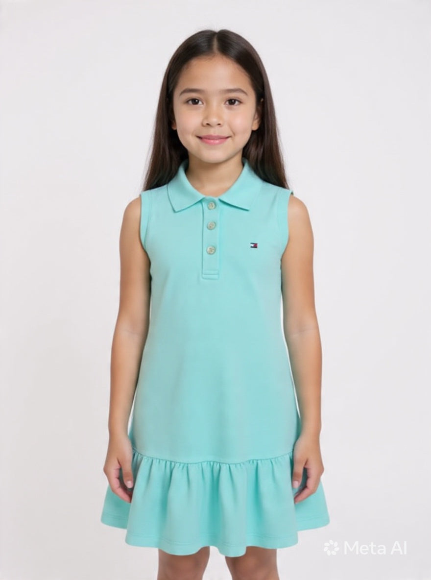Tommy Hilfiger Girls' Polo Ruffle Dress - 100% Cotton Summer Dress #00359