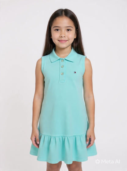Tommy Hilfiger Girls' Polo Ruffle Dress - 100% Cotton Summer Dress #00359