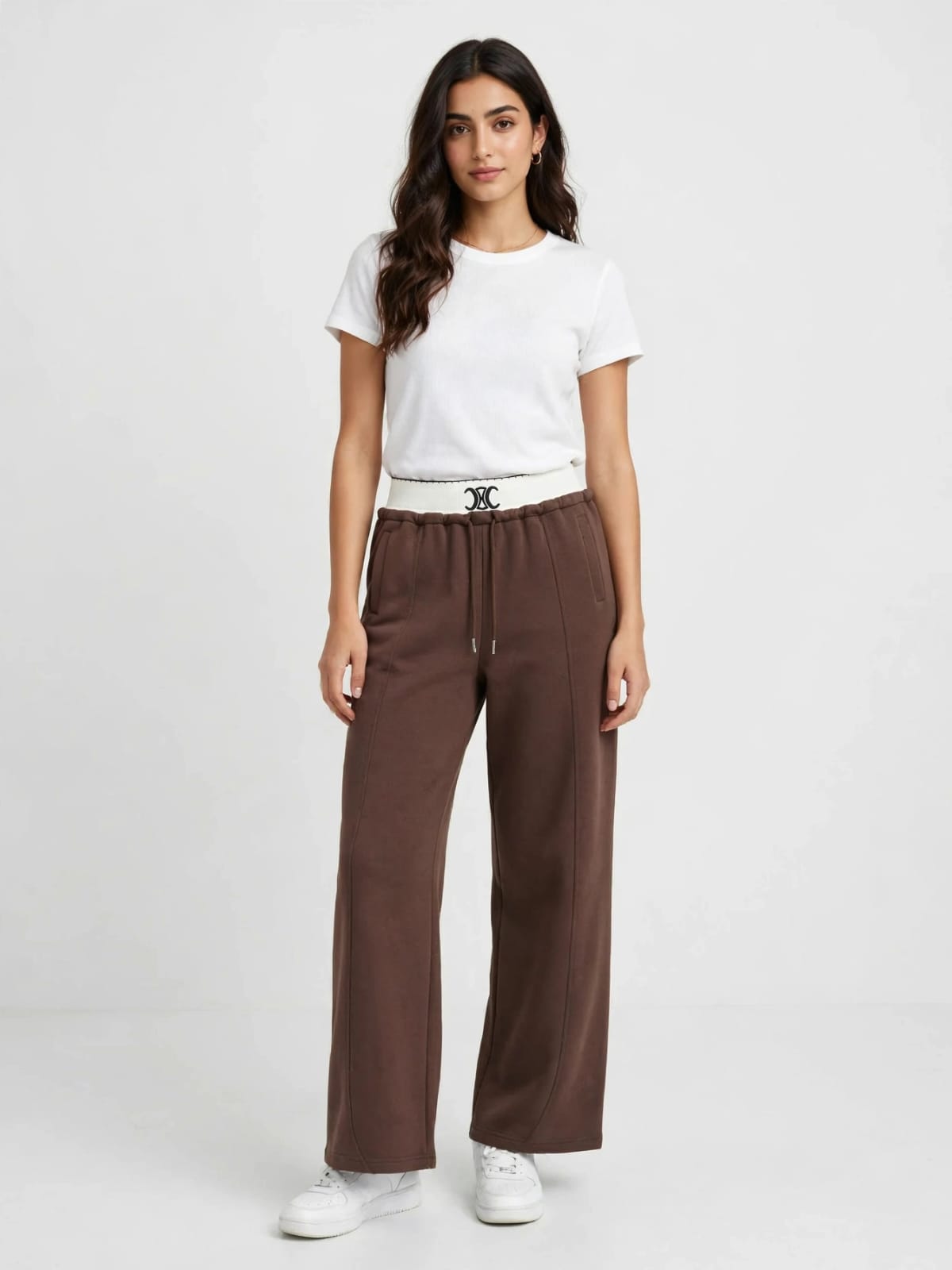 Celine Logo Waistband Track Pants - Brown Wide Leg Joggers #00354