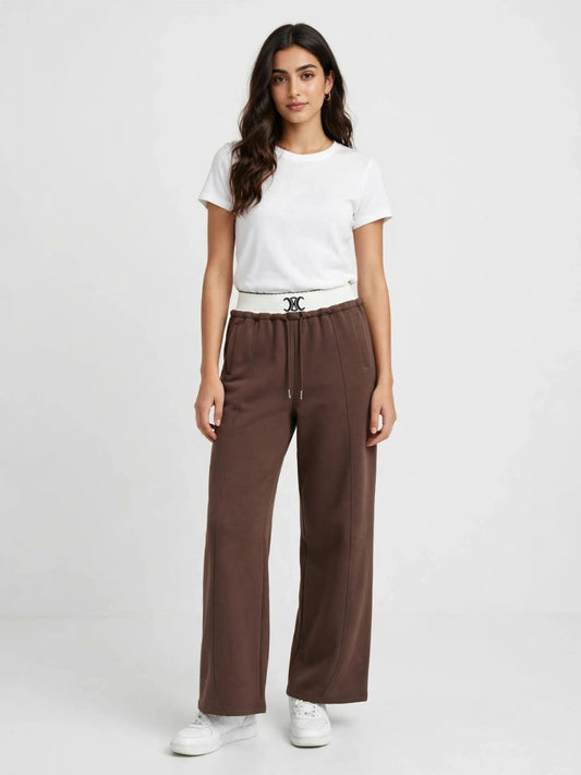 Celine Logo Waistband Track Pants - Brown Wide Leg Joggers #00354