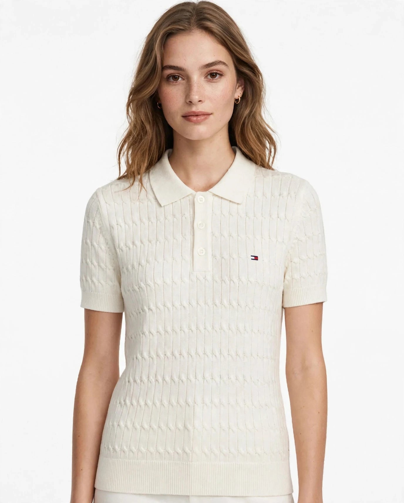 Women's Tommy Hilfiger Cable Knit Polo Shirt - Short Sleeve -#00324
