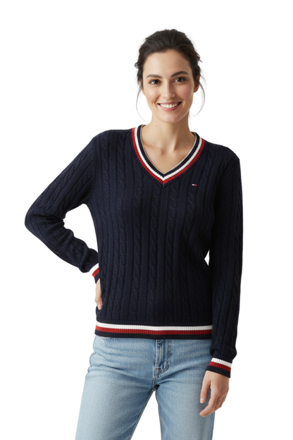 Tommy Hilfiger Cable-Knit V-Neck Sweater / #00164