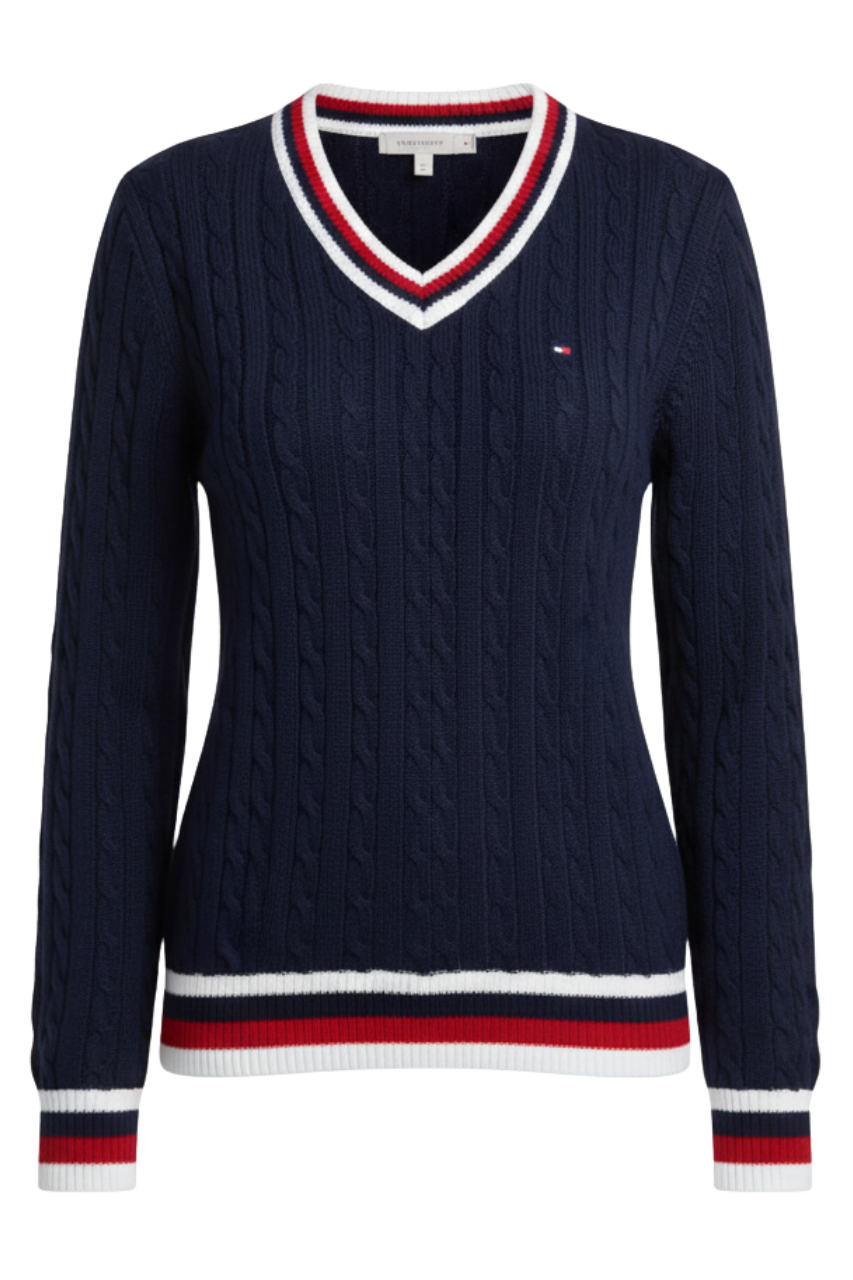 Tommy Hilfiger Cable-Knit V-Neck Sweater / #00164