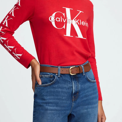Calvin Klein Long Sleeve Logo T-Shirt - Red Cotton Tee with Bold CK Print #00364