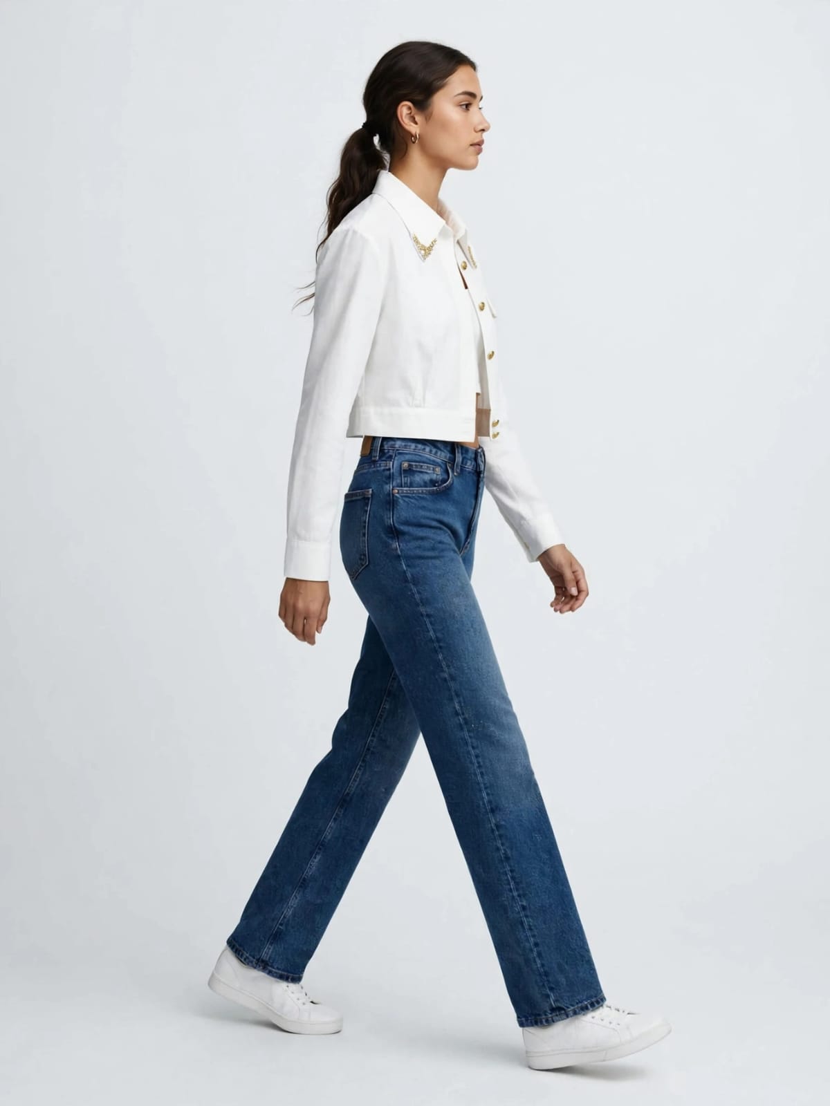 Schiaparelli White Cropped Blazer Jacket - Gold Embroidered Collar | Designer Luxury #00365