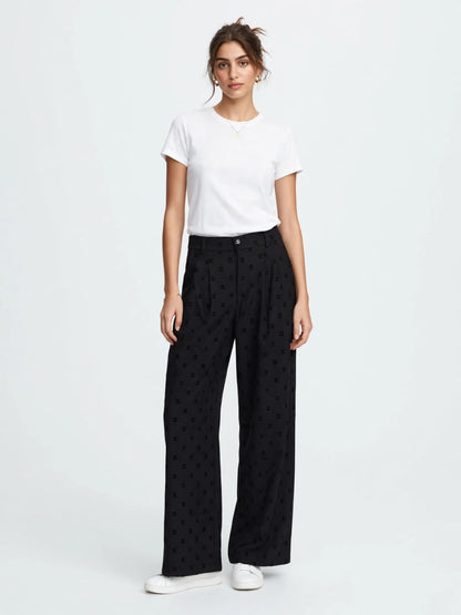 Women's Chanel Black Logo Print Trousers - Elegant Wide Leg #00352