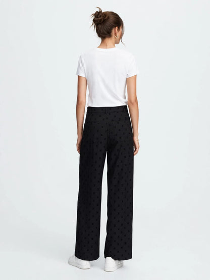 Women's Chanel Black Logo Print Trousers - Elegant Wide Leg #00352