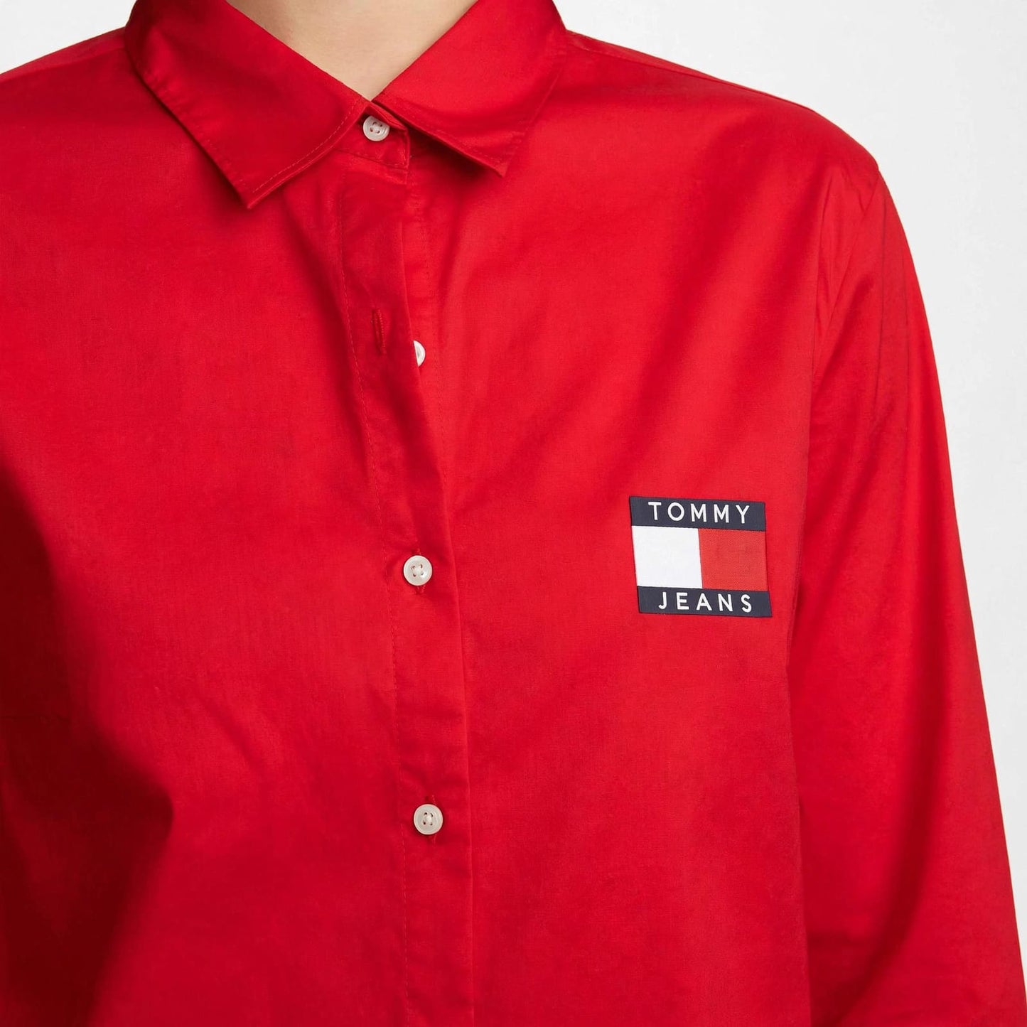 Classic Red Button-Up chemise – Tommy Jeans Logo Cotton Top#00343