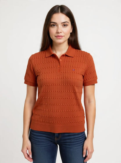 Women's Tommy Hilfiger Cable Knit Polo Shirt - Short Sleeve -#00324
