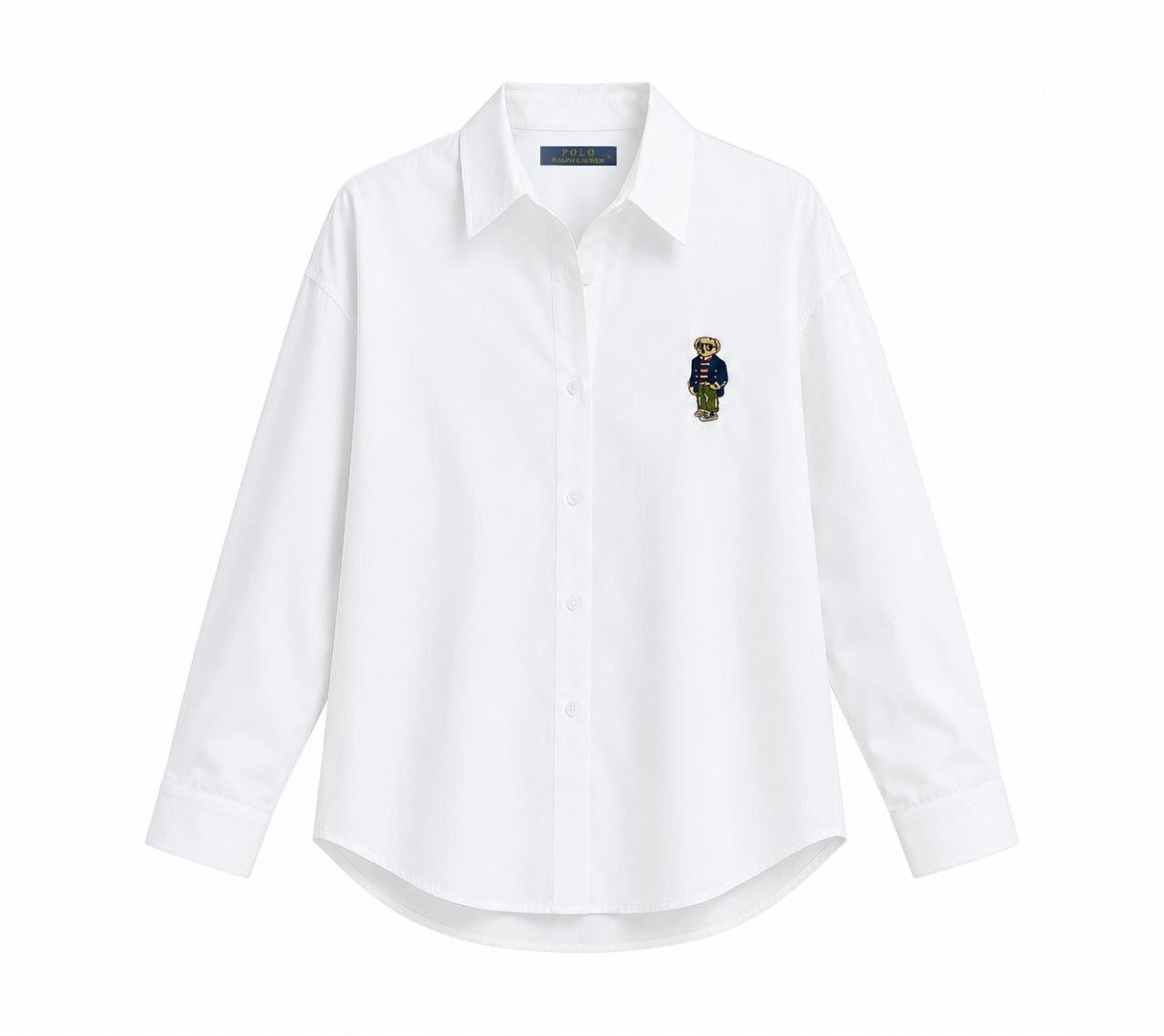 Ralph Lauren Polo Bear Embroidered Oxford Shirt - White Classic Fit-#00396