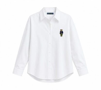 Ralph Lauren Polo Bear Embroidered Oxford Shirt - White Classic Fit-#00396