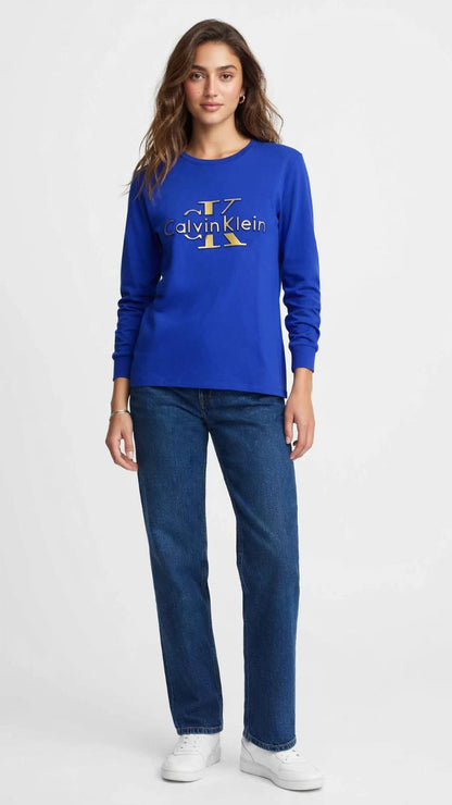Women's Calvin Klein Monogram Long Sleeve Tee - Royal Blue #00234