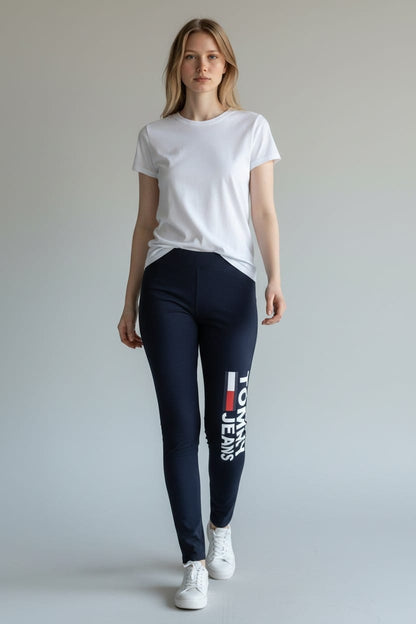 Tommy Jeans Women's Logo Leggings - High Waist Navy Blue #00375