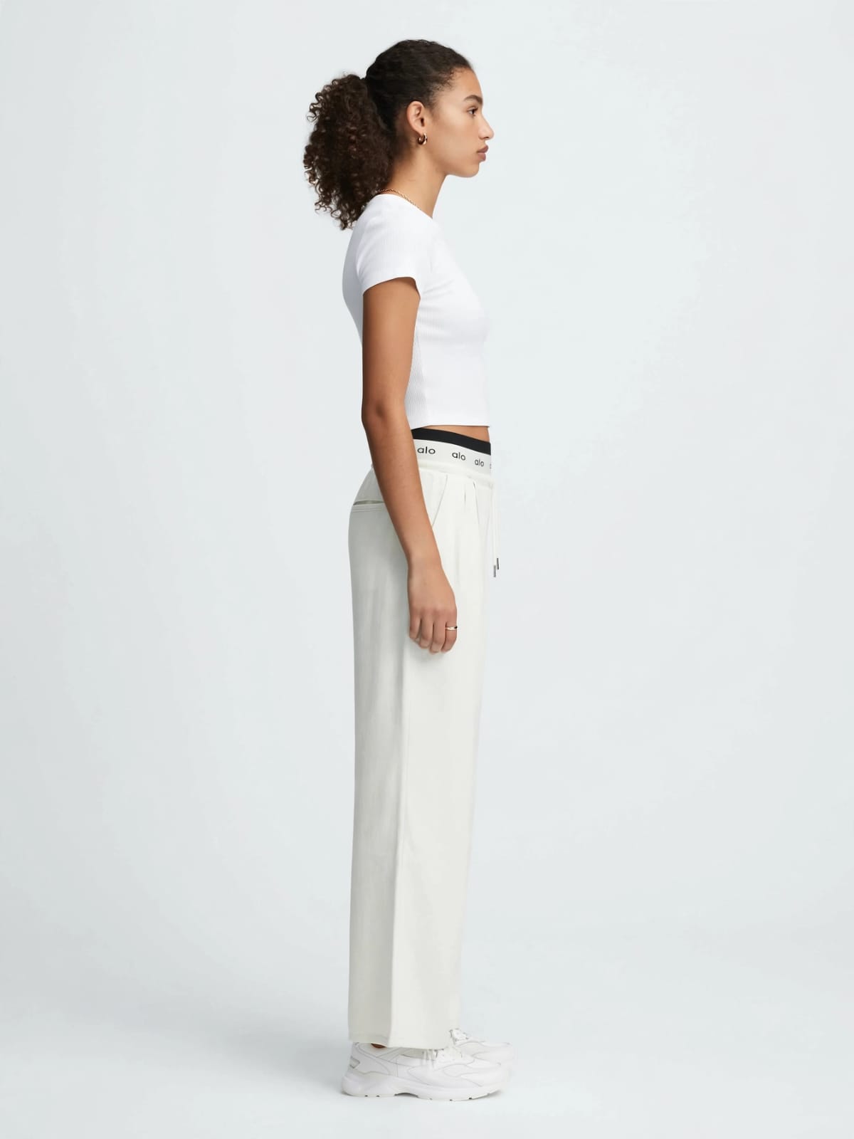 Alo Women's High-Waist Wide Leg Pants - Logo Waistband Lounge Trousers #00350