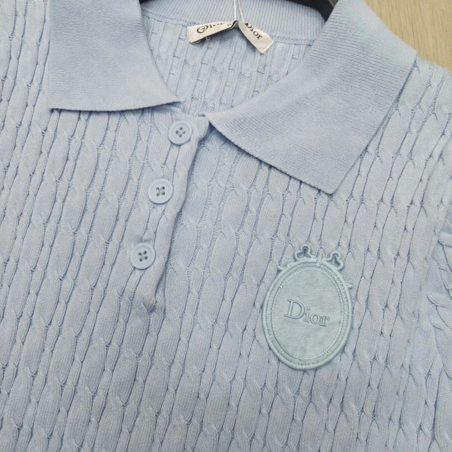 Dior Knit Polo Shirt - Luxury Cable Knit with CD Crest Logo#00360