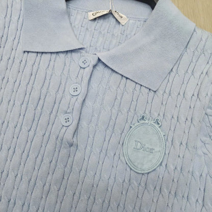 Dior Knit Polo Shirt - Luxury Cable Knit with CD Crest Logo#00360