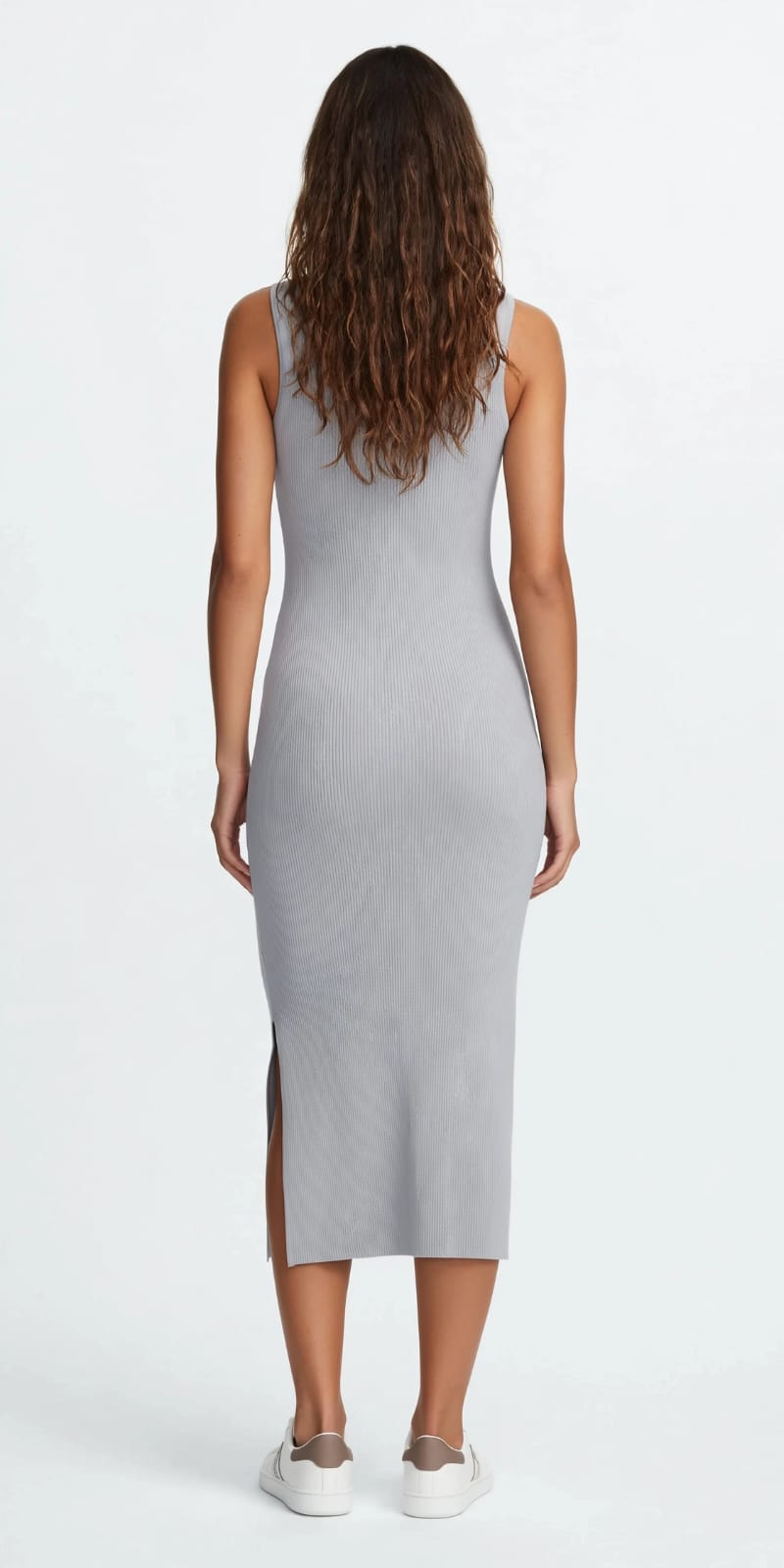 Paris Logo Ribbed Tank Midi Dress - Bodycon Side Slit Dress #00335