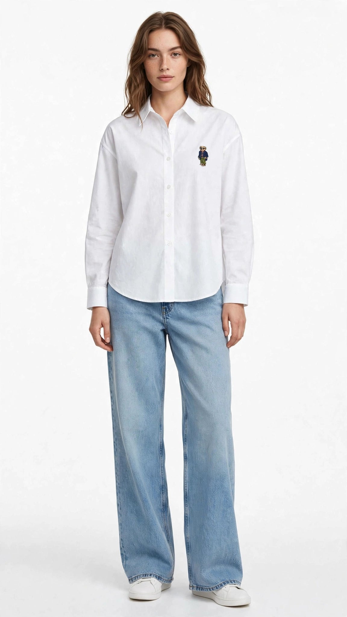 Ralph Lauren Polo Bear Embroidered Oxford Shirt - White Classic Fit-#00396