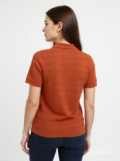 Women's Tommy Hilfiger Cable Knit Polo Shirt - Short Sleeve -#00324