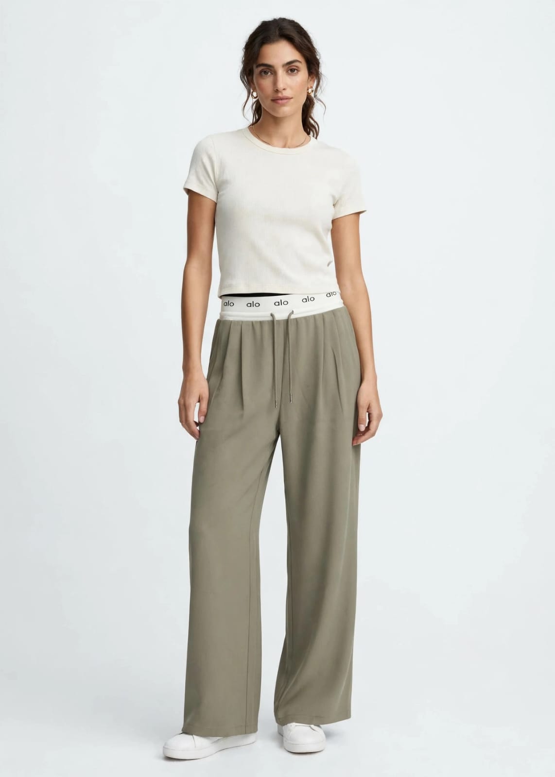Alo Women's High-Waist Wide Leg Pants - Logo Waistband Lounge Trousers #00350