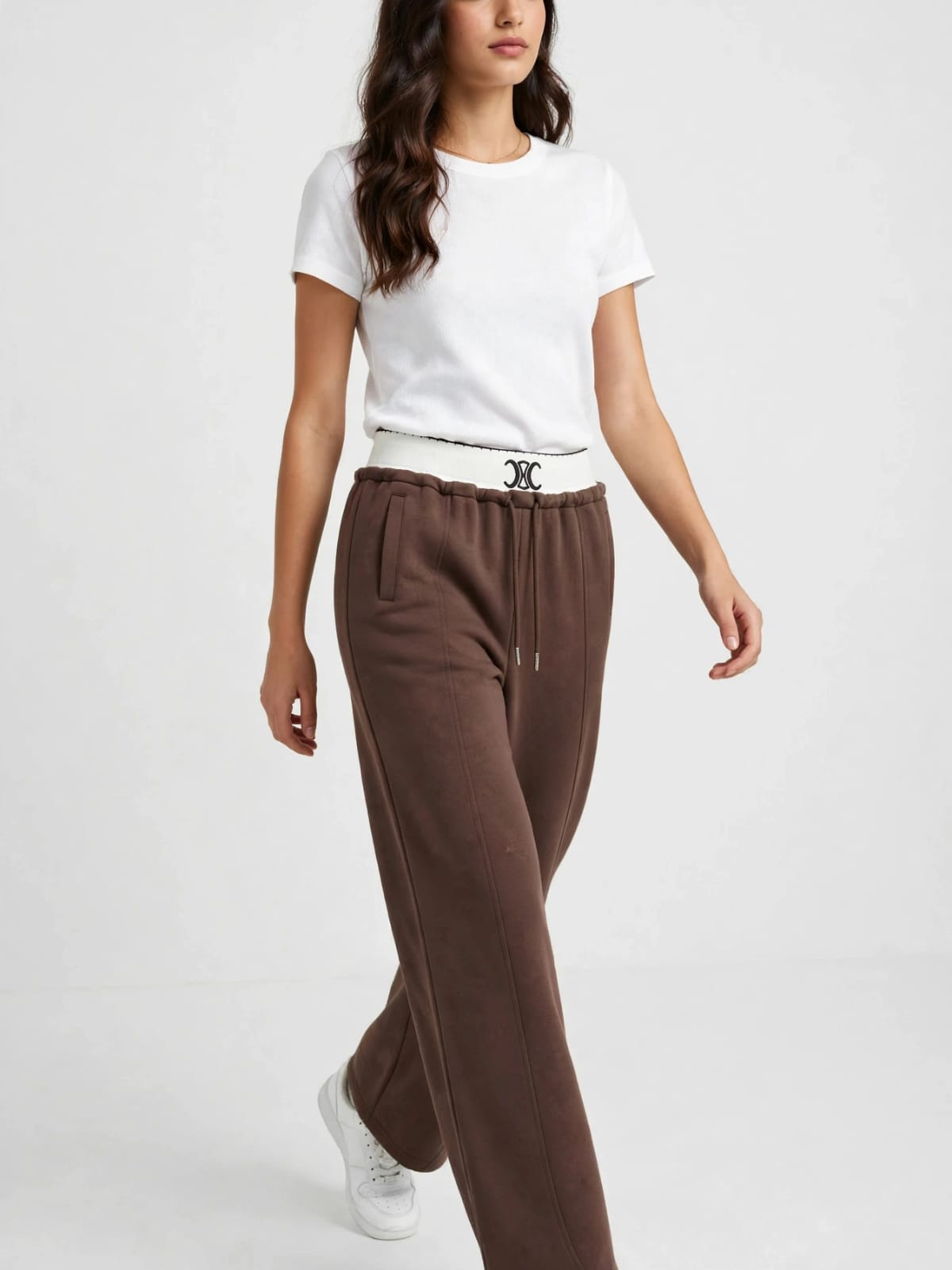 Celine Logo Waistband Track Pants - Brown Wide Leg Joggers #00354