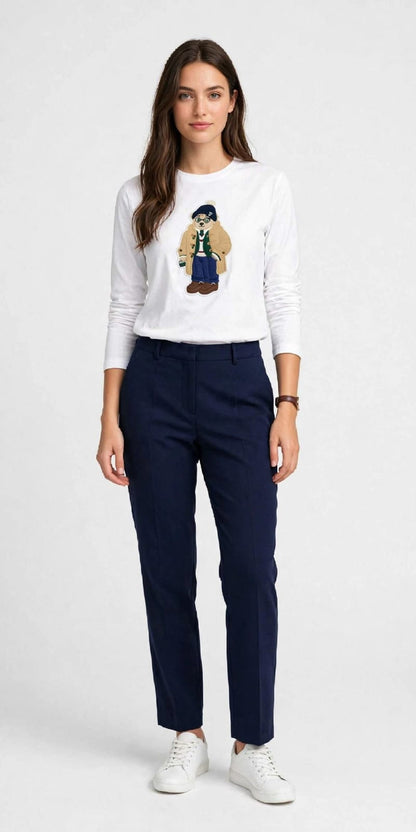Chic Bear Embroidered Long Sleeve Tee – Cotton Top #00241