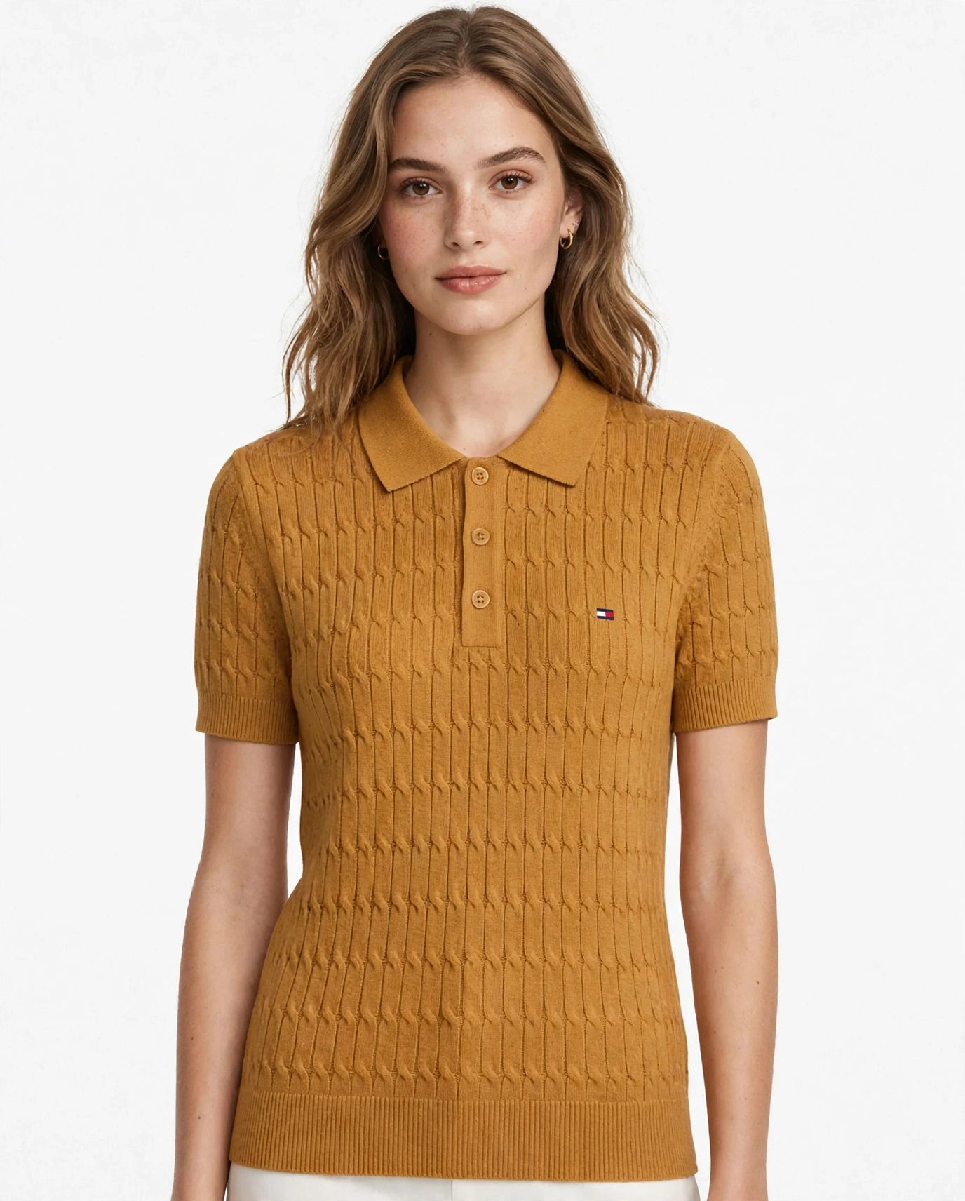 Women's Tommy Hilfiger Cable Knit Polo Shirt - Short Sleeve -#00324