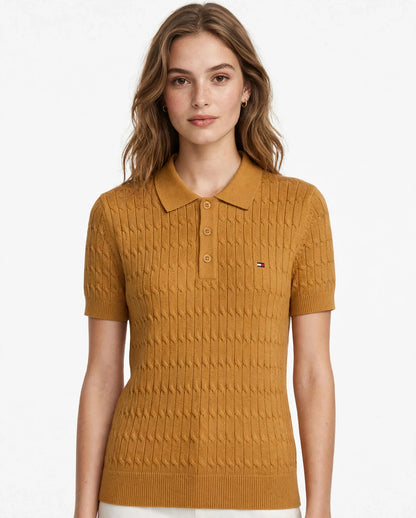 Women's Tommy Hilfiger Cable Knit Polo Shirt - Short Sleeve -#00324