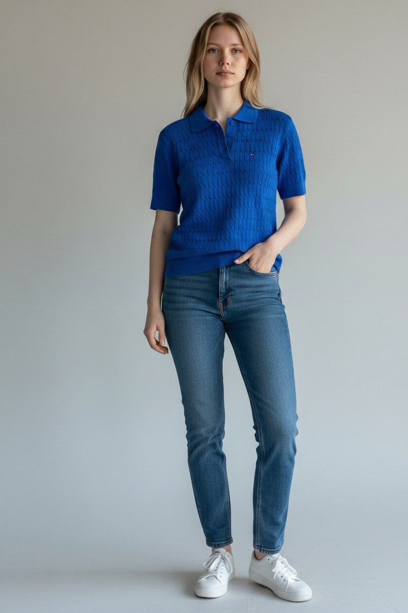 Women's Tommy Hilfiger Cable Knit Polo Shirt - Short Sleeve -#00324