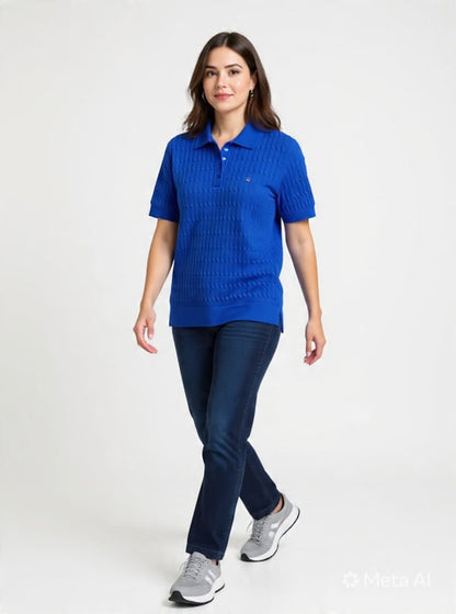 Women's Tommy Hilfiger Cable Knit Polo Shirt - Short Sleeve -#00324