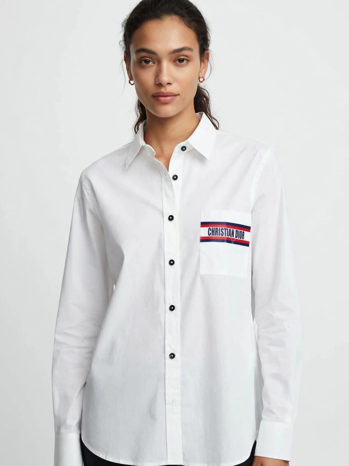Christian Dior Signature Striped Logo Cotton Button-Up chemise #00349