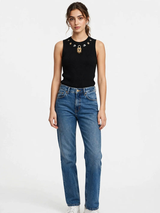Schiaparelli Gold Lock Charm Tank Top - One Size #00374