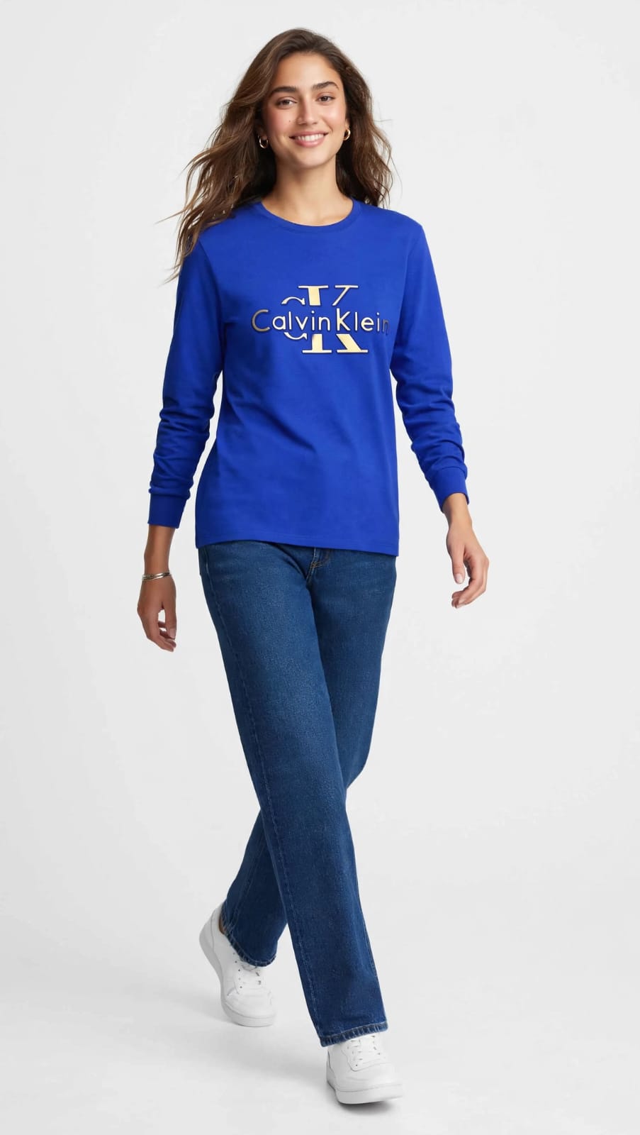 Women's Calvin Klein Monogram Long Sleeve Tee - Royal Blue #00234
