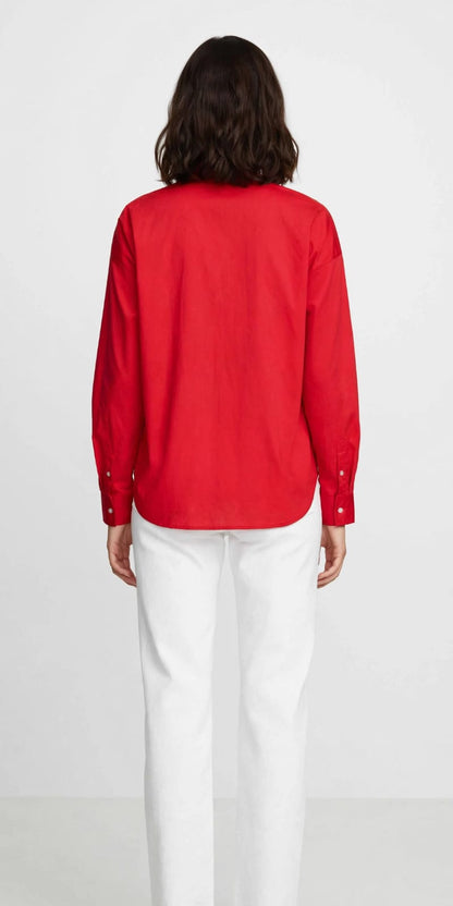 Bold Red Button-Up Chemise – Tommy Jeans Printed Logo Cotton Top #00344