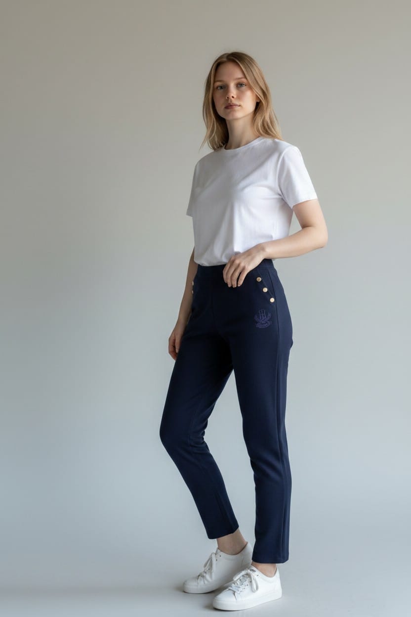 Tommy Navy Leggings - Gold Side Button One Size Stretch Pants #00377