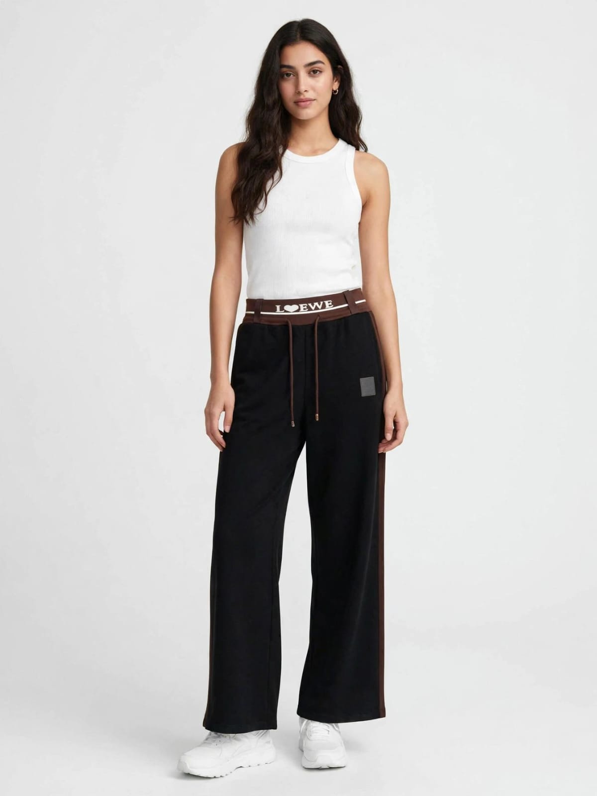 Loewe Logo Waistband Track Pants - Black & Brown Colorblock #00355