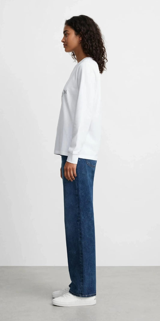 Women's Louis Vuitton Inspired Embroidered Long Sleeve Tee - White #00333