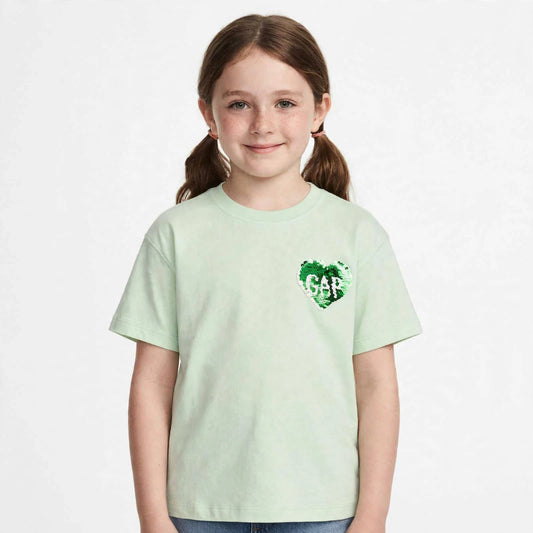 GAP Girls Sequin Heart T-Shirt - Kids Flip Sequin Tee -#00385