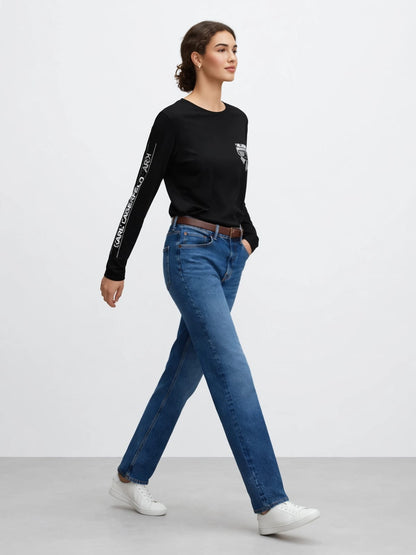 Karl Lagerfeld Paris Long Sleeve Graphic T-Shirt - Black Cotton Tee with Logo Print #00363