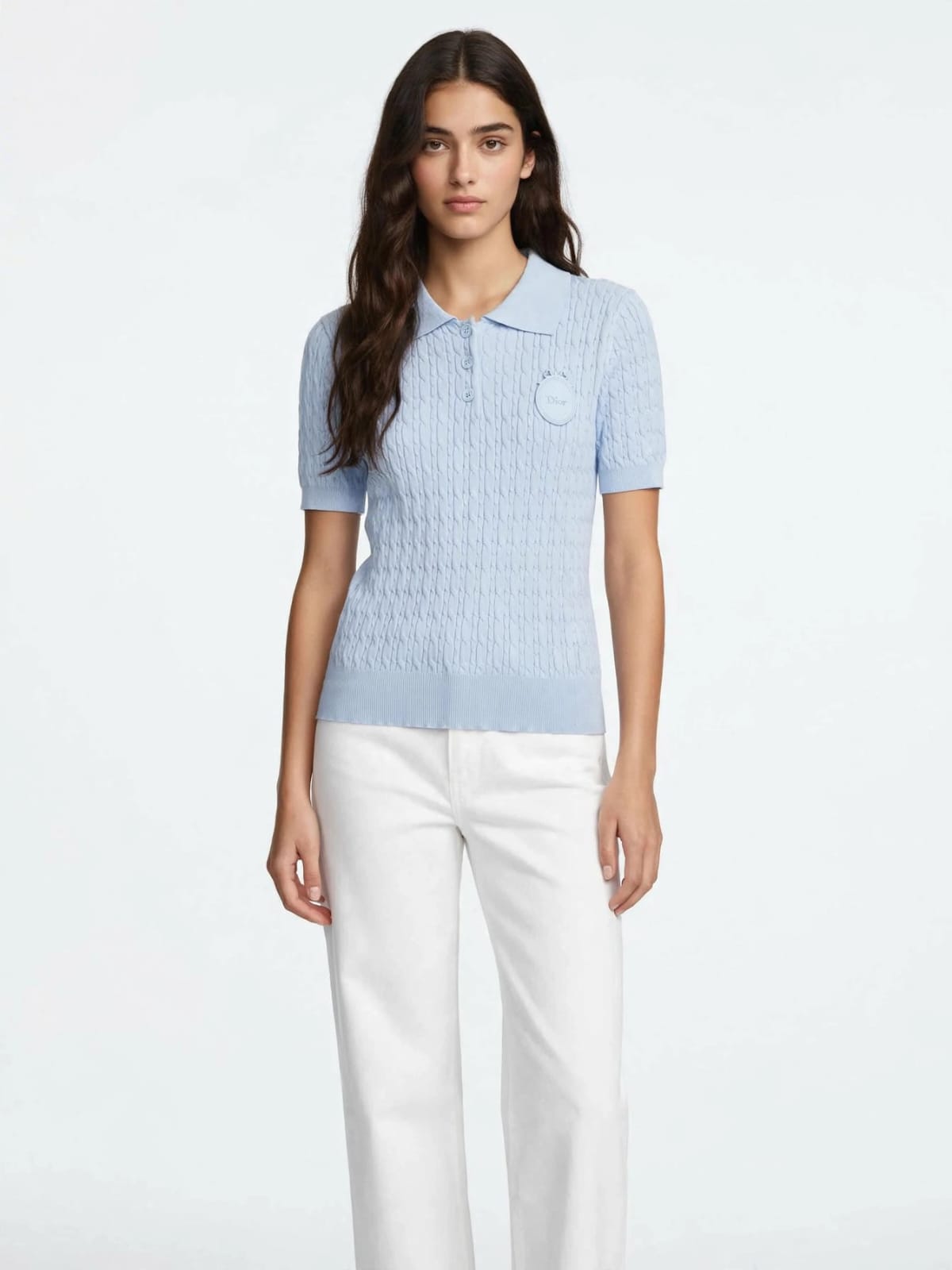 Dior Knit Polo Shirt - Luxury Cable Knit with CD Crest Logo#00360