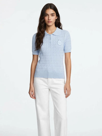 Dior Knit Polo Shirt - Luxury Cable Knit with CD Crest Logo#00360