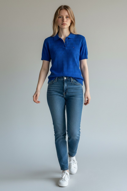 Women's Tommy Hilfiger Cable Knit Polo Shirt - Short Sleeve -#00324
