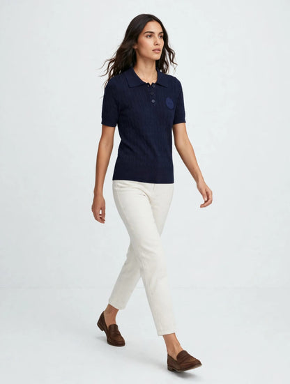 Dior Knit Polo Shirt - Luxury Cable Knit with CD Crest Logo#00360