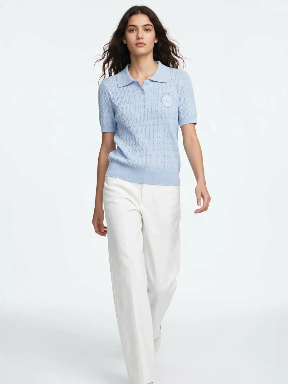 Dior Knit Polo Shirt - Luxury Cable Knit with CD Crest Logo#00360