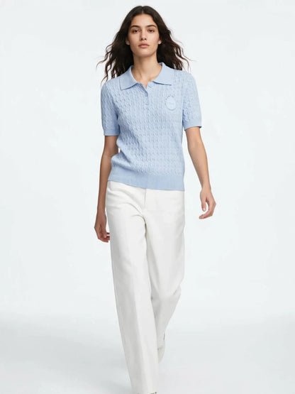 Dior Knit Polo Shirt - Luxury Cable Knit with CD Crest Logo#00360