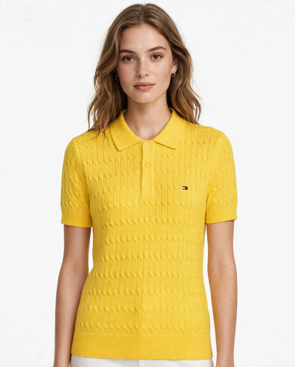 Women's Tommy Hilfiger Cable Knit Polo Shirt - Short Sleeve -#00324