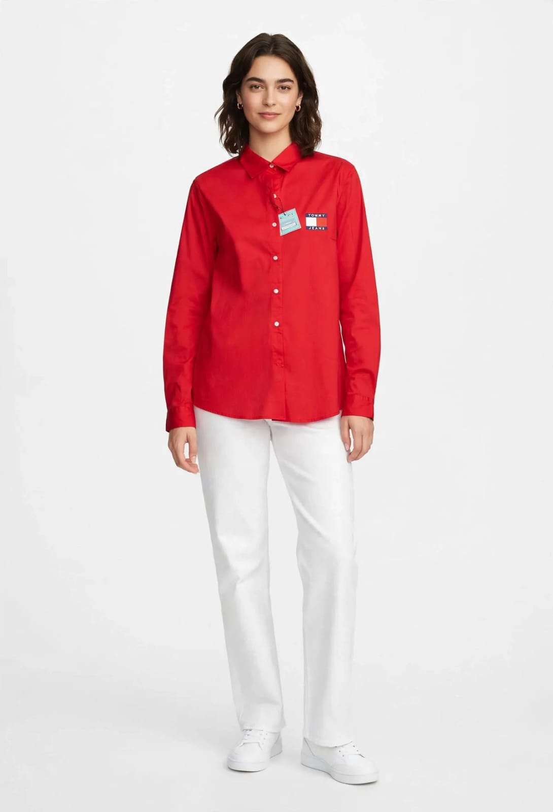 Classic Red Button-Up chemise – Tommy Jeans Logo Cotton Top#00343