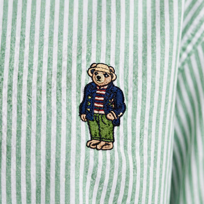 Ralph Lauren Cotton Striped Bear Logo Shirt | Long Sleeve Office Casual #00367