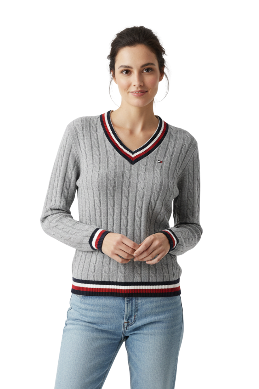 Tommy Hilfiger Cable-Knit V-Neck Sweater / #00165