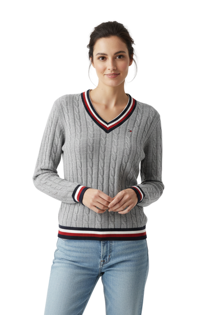 Tommy Hilfiger Cable-Knit V-Neck Sweater / #00165